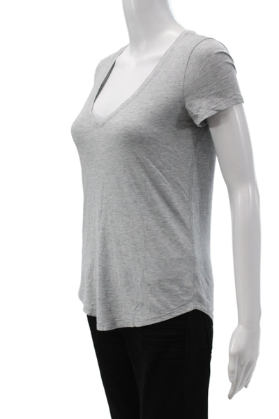 Lululemon Womens Gray V-Neck Basic T-Shirt Cotton Short Sleeve Size 4