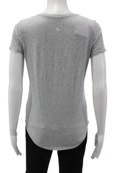 Lululemon Womens Gray V-Neck Basic T-Shirt Cotton Short Sleeve Size 4