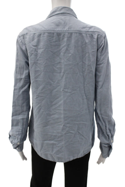 SKU Women Basic Blue Cotton Collared Button Up Long Sleeve Top Size S