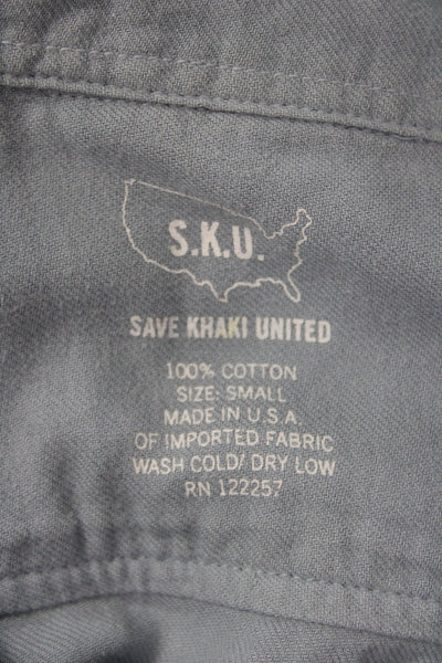 SKU Women Basic Blue Cotton Collared Button Up Long Sleeve Top Size S