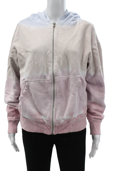 Spiritual Gangster Women Full Zip Hoodie Blue Colorblock High Neck Size S