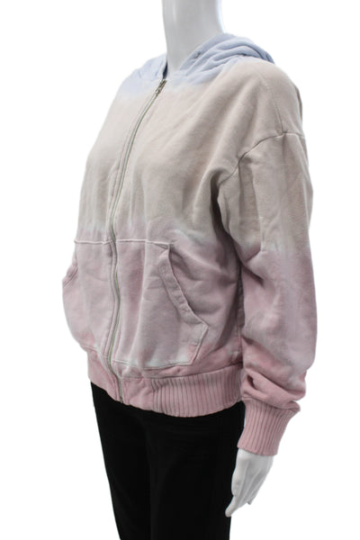 Spiritual Gangster Women Full Zip Hoodie Blue Colorblock High Neck Size S