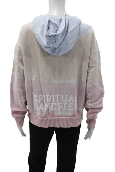 Spiritual Gangster Women Full Zip Hoodie Blue Colorblock High Neck Size S