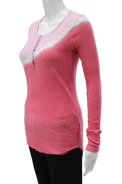 Sundry Women Basic Button-Up Pink Henley Long Sleeve Colorblock Cotton Size 0