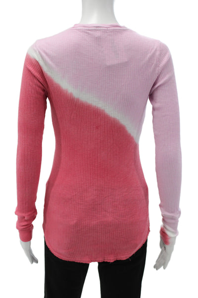 Sundry Women Basic Button-Up Pink Henley Long Sleeve Colorblock Cotton Size 0