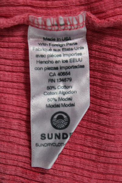 Sundry Women Basic Button-Up Pink Henley Long Sleeve Colorblock Cotton Size 0