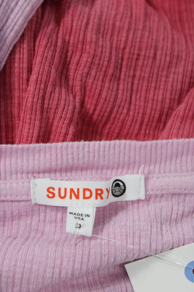 Sundry Women Basic Button-Up Pink Henley Long Sleeve Colorblock Cotton Size 0