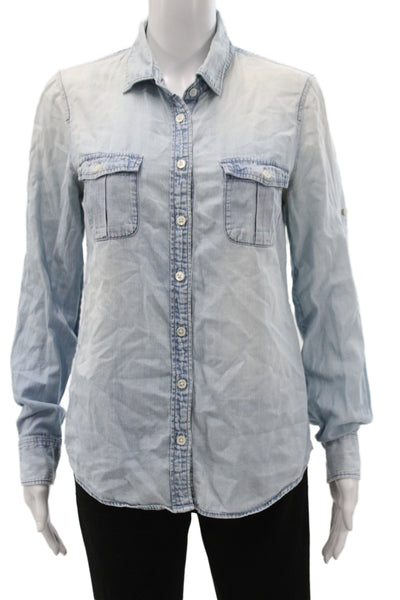 J Crew Womens Denim Collared Basic Button-Up Long Sleeve Blue Top Size 4