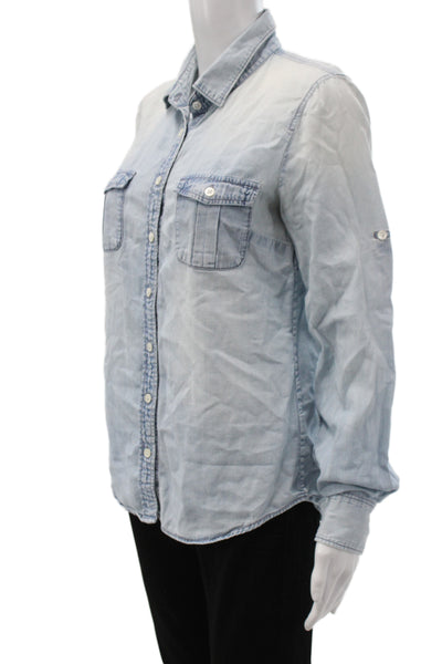 J Crew Womens Denim Collared Basic Button-Up Long Sleeve Blue Top Size 4