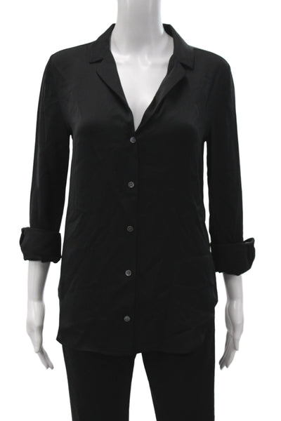 Theory Womens Silk Collared 3/4 Sleeve Basic Button-Up Top Black Size PP