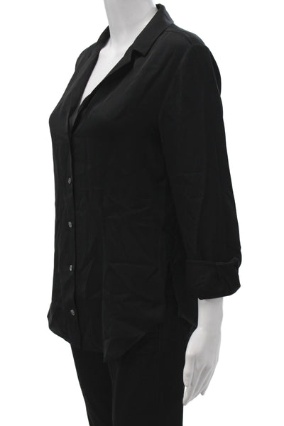 Theory Womens Silk Collared 3/4 Sleeve Basic Button-Up Top Black Size PP