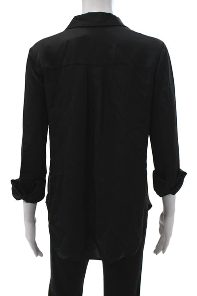 Theory Womens Silk Collared 3/4 Sleeve Basic Button-Up Top Black Size PP