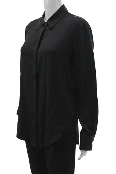 Theory Womens Basic Black 93% Silk Collared Button Long Sleeve Blouse Size S