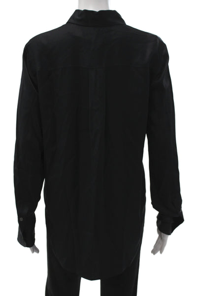 Theory Womens Basic Black 93% Silk Collared Button Long Sleeve Blouse Size S