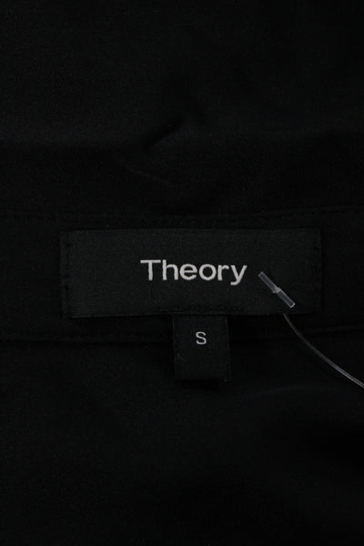 Theory Womens Basic Black 93% Silk Collared Button Long Sleeve Blouse Size S