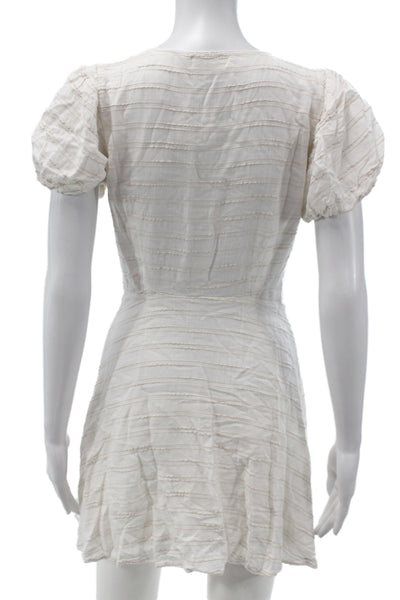 L Space Women Mini Striped V-Neck Dress Ivory Short Sleeve Rayon Size S
