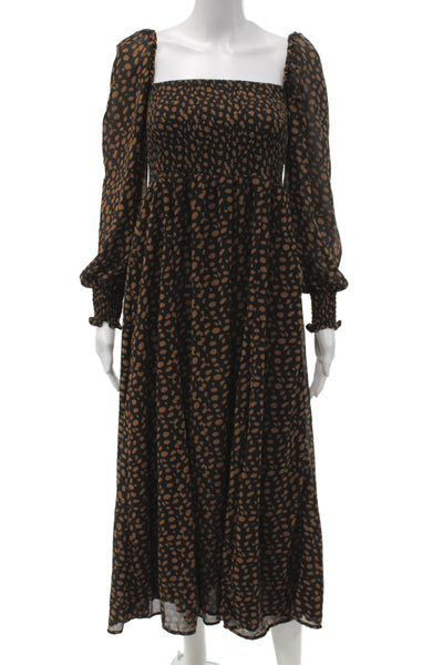 OPT Women Maxi Bohemian Black Long Sleeve Square Neck Dress Size S