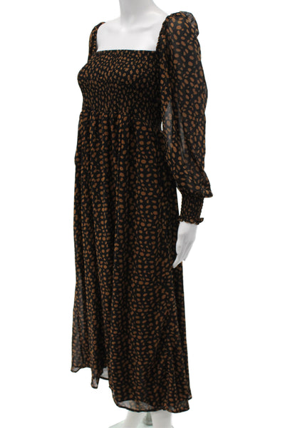 OPT Women Maxi Bohemian Black Long Sleeve Square Neck Dress Size S