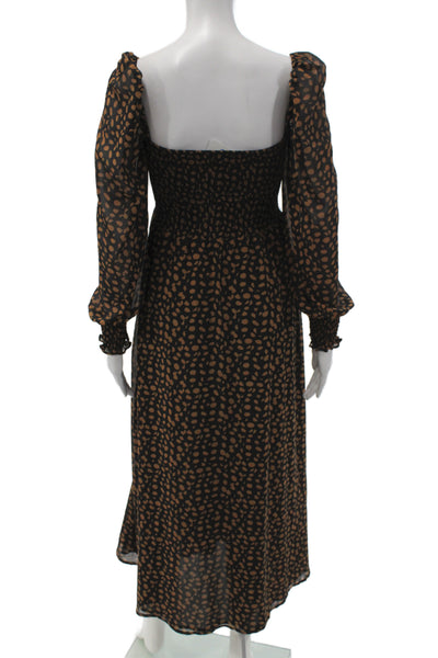 OPT Women Maxi Bohemian Black Long Sleeve Square Neck Dress Size S