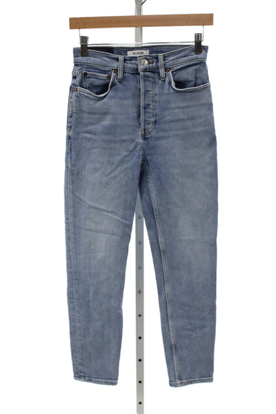 Re/Done Women High Waist Straight Jeans Blue Button Size 26