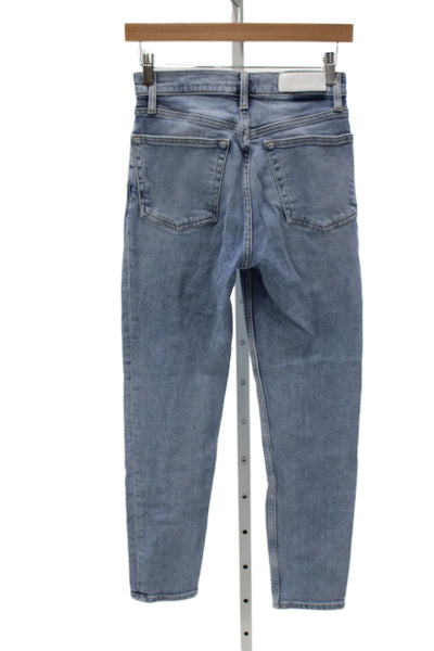 Re/Done Women High Waist Straight Jeans Blue Button Size 26