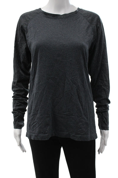 Athleta Womens Pullover Black Striped Crew Neck Long Sleeve Size XL