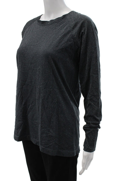 Athleta Womens Pullover Black Striped Crew Neck Long Sleeve Size XL