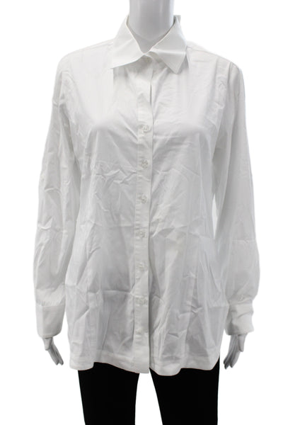 Finley Women Collared Button-Up Long Sleeve Solid White Cotton Top Size M