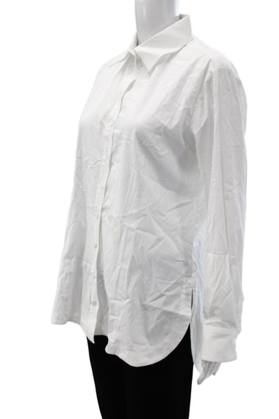Finley Women Collared Button-Up Long Sleeve Solid White Cotton Top Size M