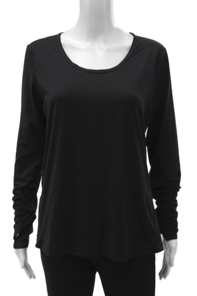 Athleta Womens Jersey T-Shirt Black Scoop Neck Long Sleeve Size L