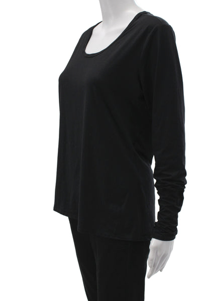 Athleta Womens Jersey T-Shirt Black Scoop Neck Long Sleeve Size L