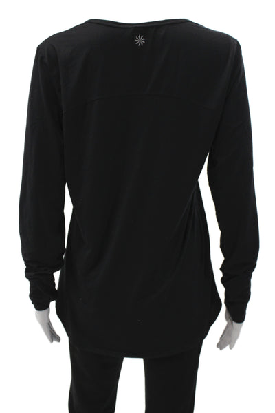 Athleta Womens Jersey T-Shirt Black Scoop Neck Long Sleeve Size L