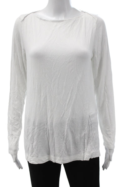 Kinross Cashmere Women Basic White Boat Neck Long Sleeve T-Shirt Size L