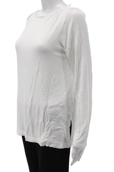 Kinross Cashmere Women Basic White Boat Neck Long Sleeve T-Shirt Size L