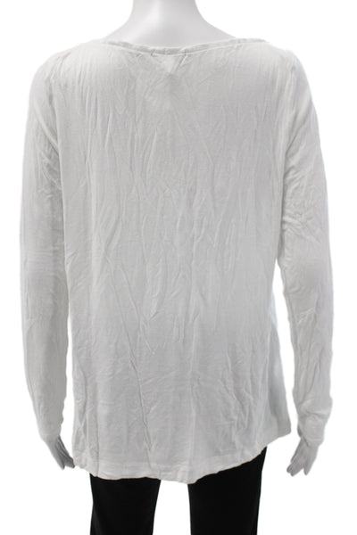 Kinross Cashmere Women Basic White Boat Neck Long Sleeve T-Shirt Size L
