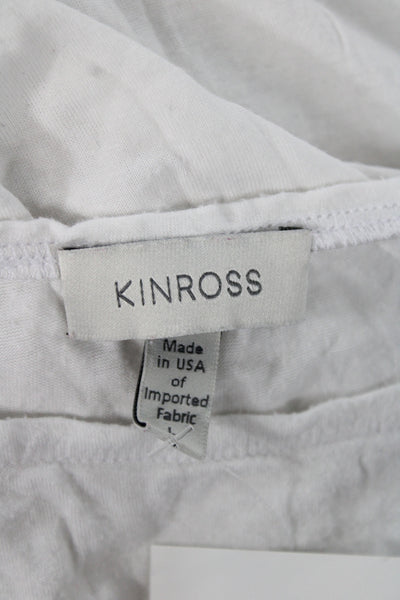 Kinross Cashmere Women Basic White Boat Neck Long Sleeve T-Shirt Size L