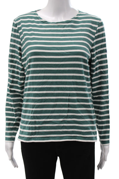 Saint James L'Atelier Women Green Striped Jersey T-Shirt Long Sleeve Size S