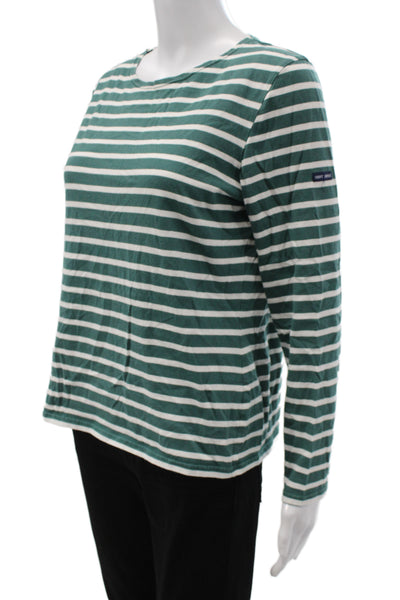 Saint James L'Atelier Women Green Striped Jersey T-Shirt Long Sleeve Size S