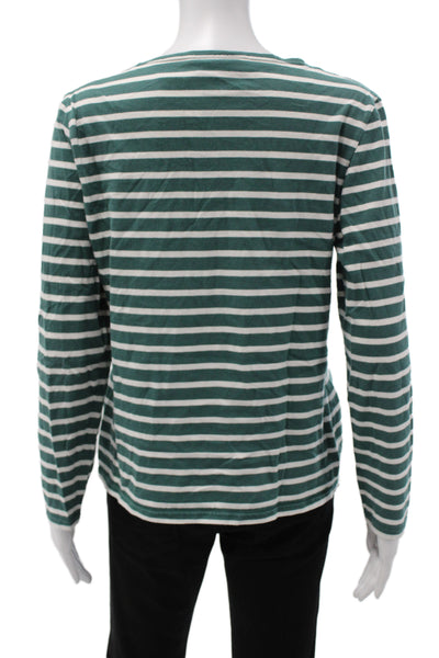 Saint James L'Atelier Women Green Striped Jersey T-Shirt Long Sleeve Size S