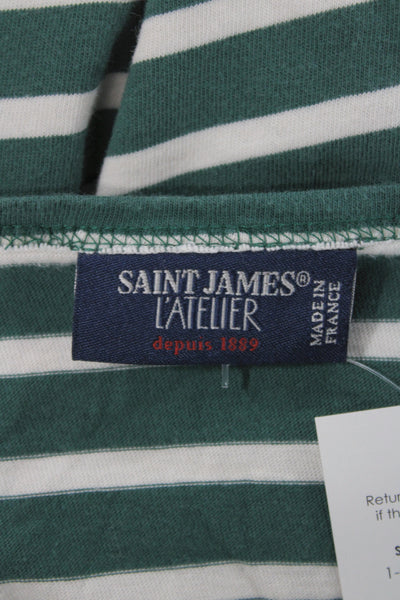 Saint James L'Atelier Women Green Striped Jersey T-Shirt Long Sleeve Size S