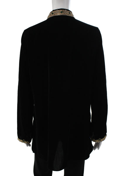 Bella Tu Women Velvet V-Neck Tunic Blouse Black Long Sleeve Boho Fall Size L
