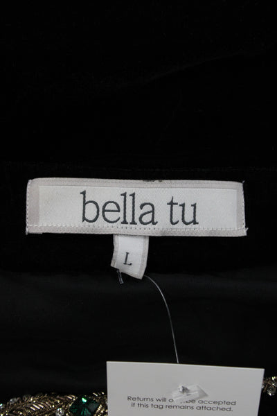 Bella Tu Women Velvet V-Neck Tunic Blouse Black Long Sleeve Boho Fall Size L