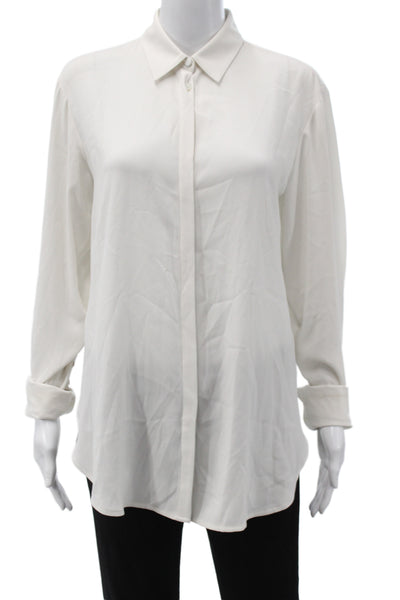 M.M. Lafleur Women White Collared Long Sleeve Button-Up Blouse Size S