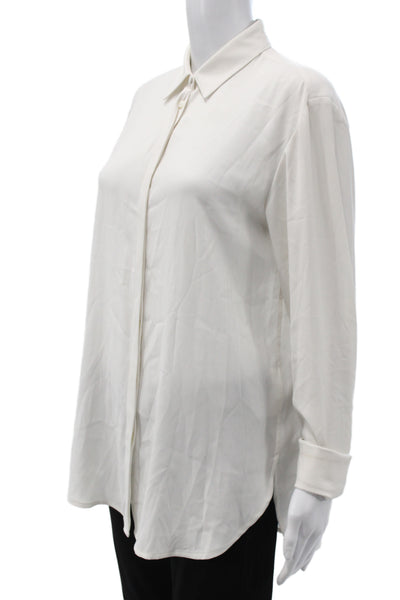 M.M. Lafleur Women White Collared Long Sleeve Button-Up Blouse Size S