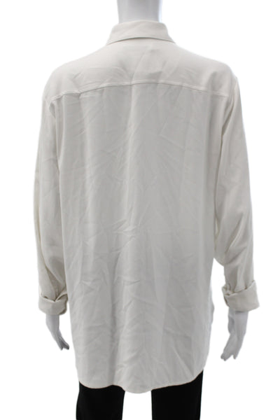 M.M. Lafleur Women White Collared Long Sleeve Button-Up Blouse Size S