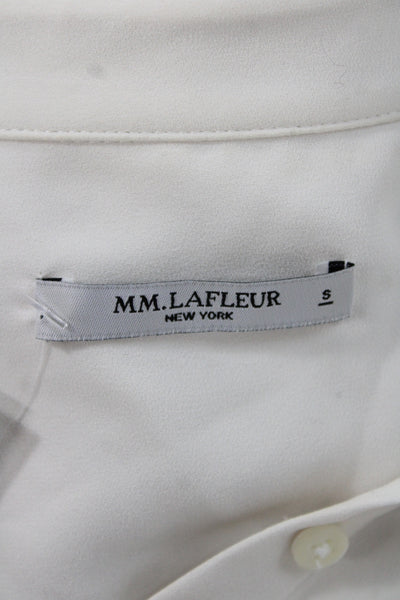 M.M. Lafleur Women White Collared Long Sleeve Button-Up Blouse Size S
