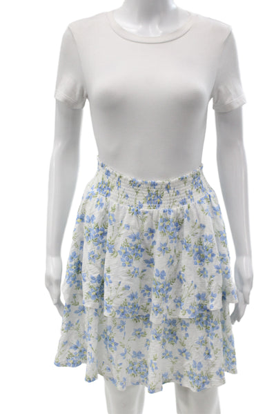 Goldie Womens Floral Mini Skirt Blue Pima Cotton Size L