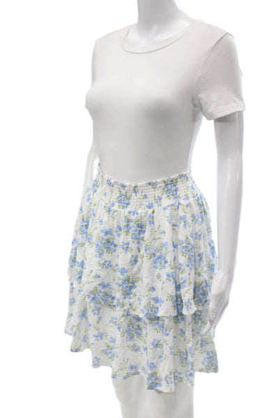 Goldie Womens Floral Mini Skirt Blue Pima Cotton Size L