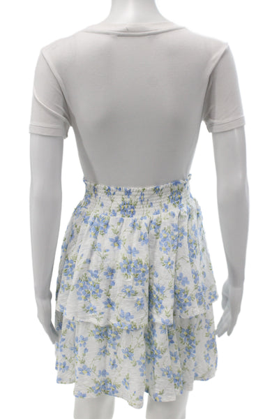 Goldie Womens Floral Mini Skirt Blue Pima Cotton Size L