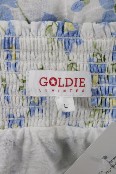 Goldie Womens Floral Mini Skirt Blue Pima Cotton Size L